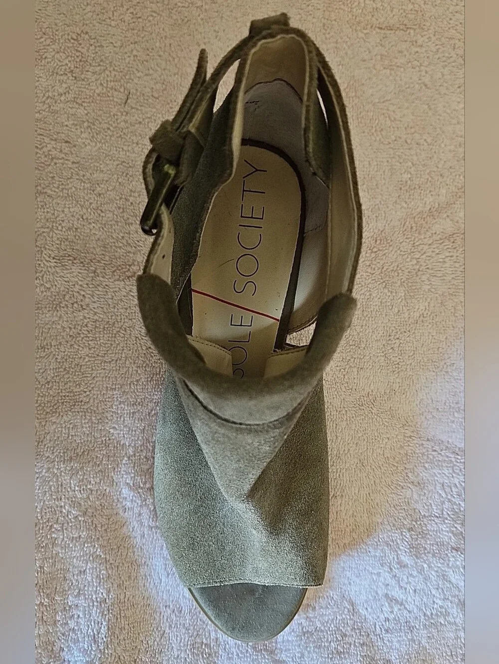 Sole Society Taupe Real Suede Open-Toe Block Heel Bootie, New, Size 7.5